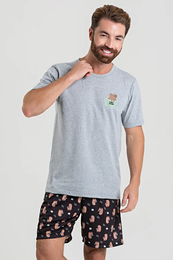7106 PIJAMA MASCULINO CURTO ESTAMPA CAPIVARA